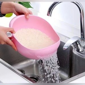 Rice Washing Strainer Basket Colander Sieve Fruit Vegetable Bowl Drainer Pink